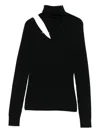 D Exterior Asymmetrical Cut-out Black Wool Sweater In Black
