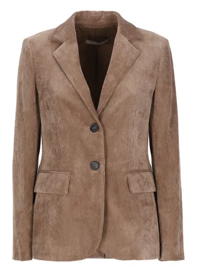 D Exterior Beige Classic Lapel Flap Pockets Corduroy Blazer In Brown