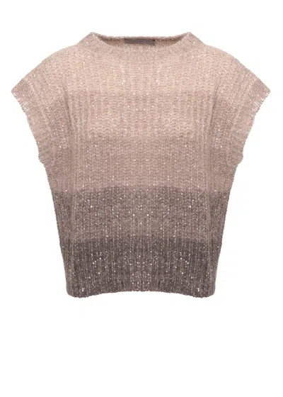 D Exterior Beige Degrade Sequined Sweater Vest In Brown