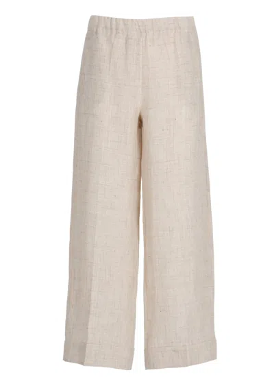 D Exterior Beige Elastic Waist Linen Shorts In Neutral