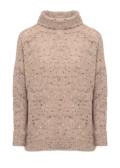 D Exterior Beige High-neck Wool Sweater In Neutral