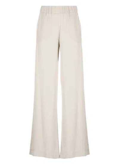 D Exterior Beige Satin Trousers In White