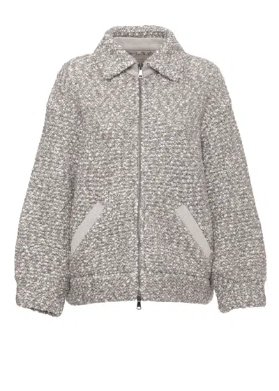 D Exterior Beige Sequined Wool-blend Bomber Jacket In Gray