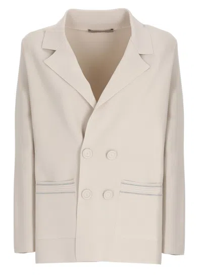 D Exterior Beige Viscose Embellished Double-breasted Blazer In Neutral