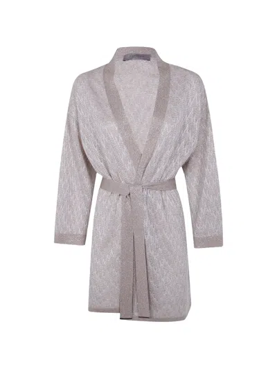 D Exterior Belted Open-knit Cardigan In Gold