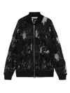 D Exterior Black Bomber Jacket With Lace Floral Embroidery In Black