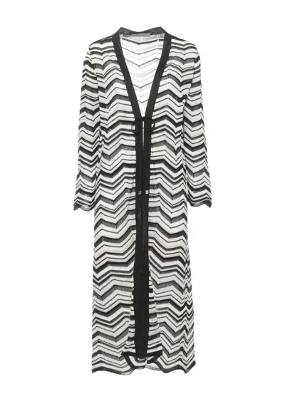 D Exterior Black Chevron Lurex Cardigan In Grey