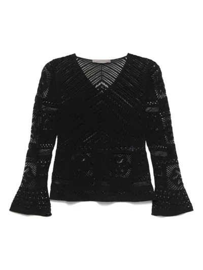 D Exterior Black Cotton Blended Sweater