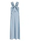 D Exterior D.exterior Blue Long Dress With Draped Detailing In Blue