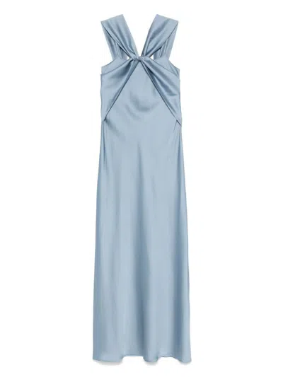 D Exterior Blue Long Dress With Draped Detailing