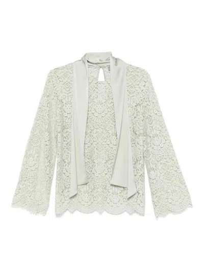 D Exterior Green Lace Blouse With Neck Tie