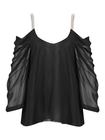 D Exterior Georgette Tunic Blouse In Black