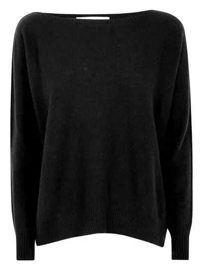 D Exterior Boat-neck Sweater In Black