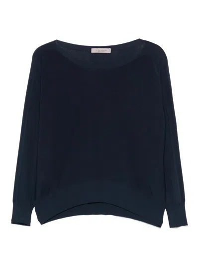D Exterior Boat Neckline T-shirt In Navy Blue