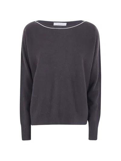 D Exterior Boat-neck Sweater In Black