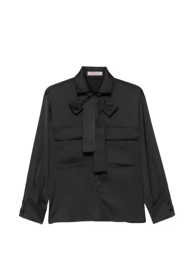 D Exterior Bow-detail Pocketed Shirt In Black