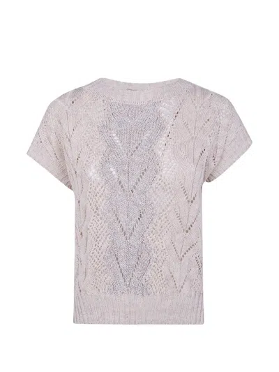 D Exterior D. Exterior Braids Linen Crystals Boat Neck Sweater In White