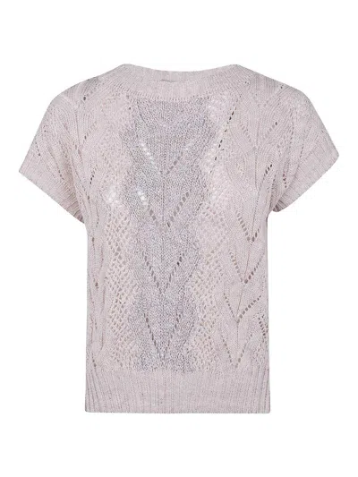 D Exterior Braids Linen Crystals Boat Neck Sweater In White