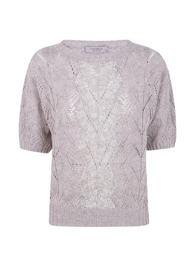D Exterior D. Exterior Braids Linen Crystals Round Neck Sweater In Gray