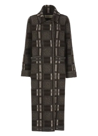 D Exterior Brown Check Lurex Wool-blend Coat In Black