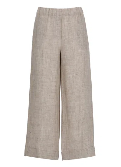 D Exterior Brown Elastic Waist Linen Shorts In Gray