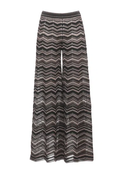 D Exterior Brown Lurex Geometric Straight-leg Pants In Gray