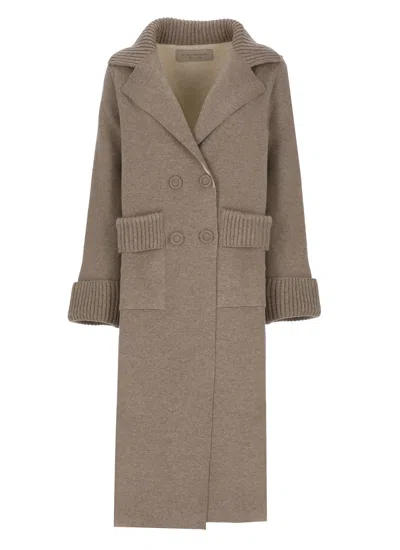 D Exterior Brown Wool Double-breasted Coat In Beige
