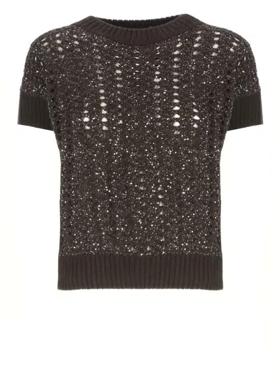 D Exterior Brown Wool Sweater In Black