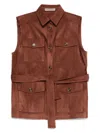 D Exterior Button-up Gilet In Brown