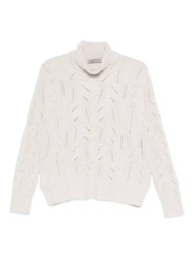 D Exterior Cable-knit Turtleneck Sweater In White