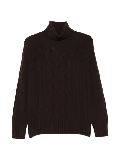 D Exterior Cable-knit Roll-neck Sweater In Brown
