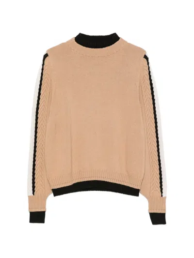 D Exterior Cable-knit Side-stripe Sweater In Brown
