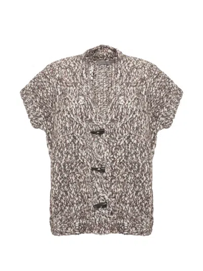 D Exterior Cable-knit Toggle-fastening Cardigan In Gray