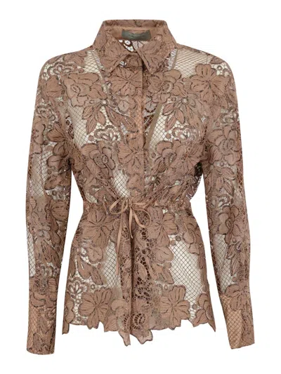 D Exterior Macram Lace Shirt In Brown