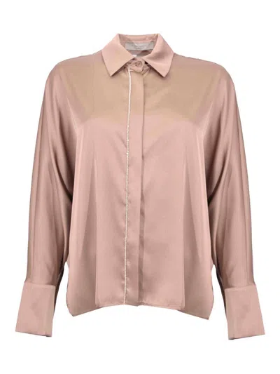 D Exterior Satin Shirt With Jewel Detail In Pink