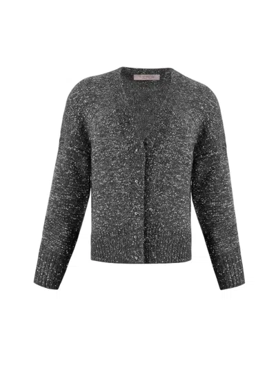 D Exterior Cardigan Woman D.exterior - Sequin Soft Cardigan Short - Grey In Gray