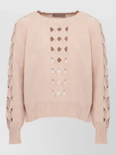D Exterior Cashmere Wool High Neck Long Sleeve Cutout Sweater In Neutral