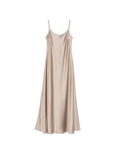 D Exterior Chain-trim Midi Dress In Neutral