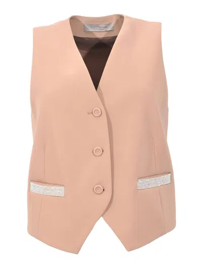 D Exterior Vest With Jewel Details In Brown