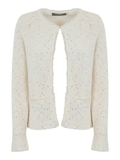 D Exterior Boucle Jacket With Crystals And Pearls In Neutral