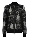 D Exterior Black Bomber Jacket With Lace Floral Embroidery In Black