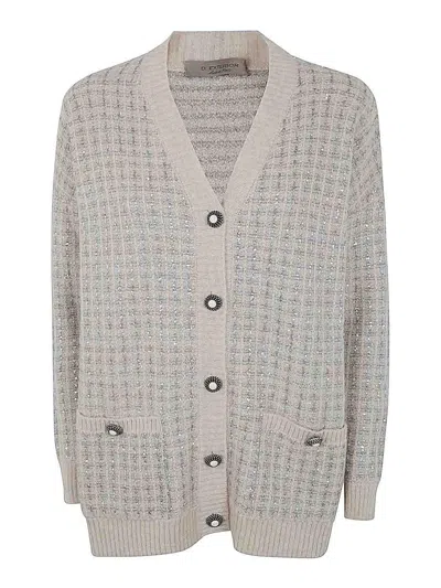 D Exterior Check Crystals Cardigan In Azul
