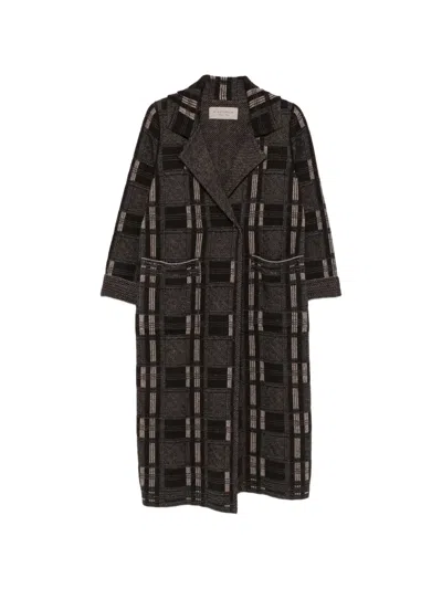 D Exterior Check-pattern Glitter-detail Coat In Gray