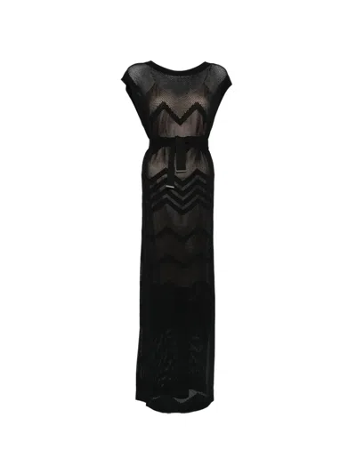 D Exterior Chevron Belted Dress In Black