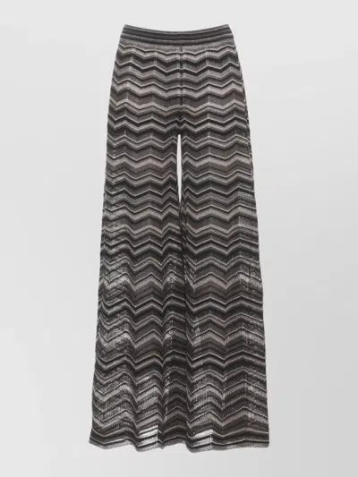D Exterior Chevron Metallic Sheer Wide Leg Pants In Gray