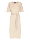 D Exterior Chevron-pattern Belted Midi Dress In Nude