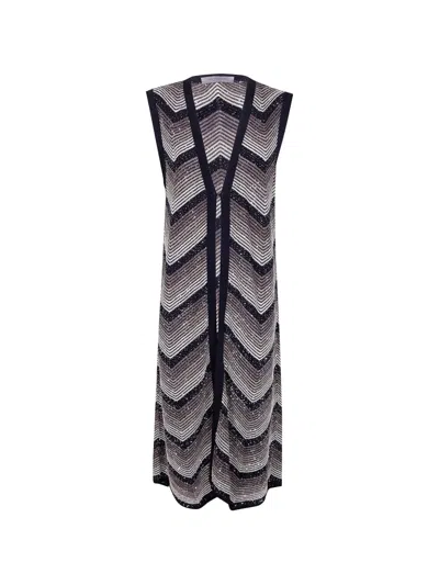 D Exterior Black Chevron Sequin Knitwear In Gray