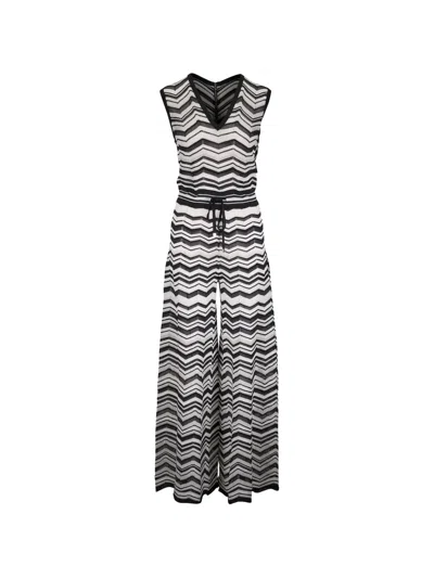 D Exterior Chevron-knit Drawstring Jumpsuit In Multi