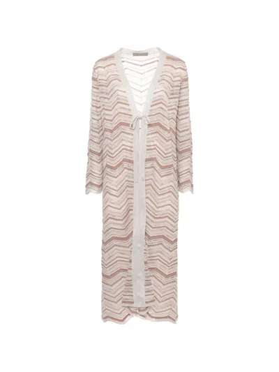 D Exterior Chevron-knit Front-tie Cardigan In Neutral