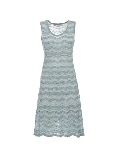 D Exterior Chevron-knit Metallic-thread Midi Dress In Blue